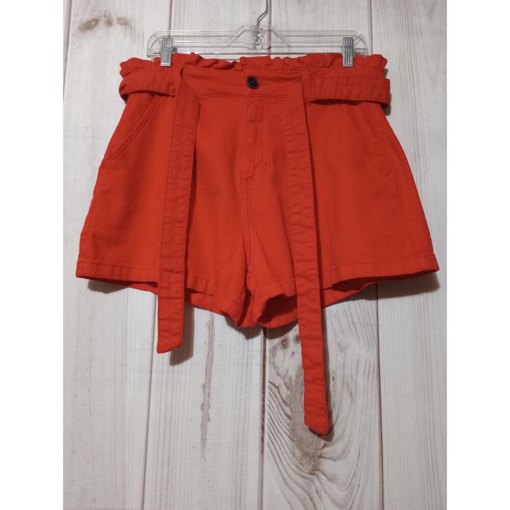 Lauren Conrad Women Orange Red Paperbag Waist Tie‎ Shorts Size 10 High Rise